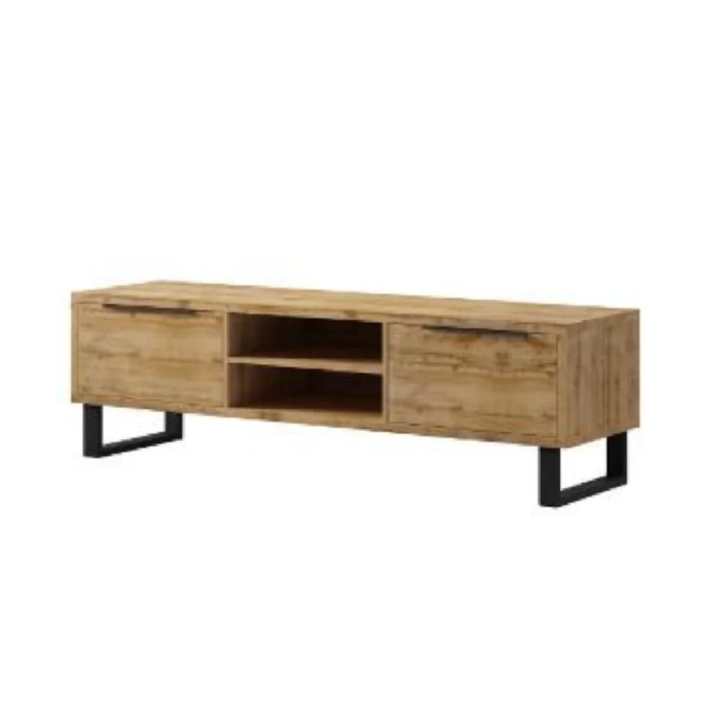 hamburg wooden tv stand with 2 flip doors in wotan oak