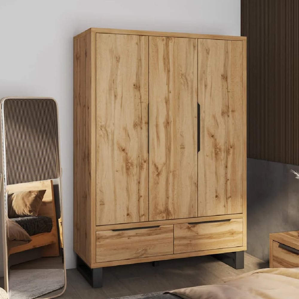 hamburg wooden wardrobe with 3 doors in wotan oak