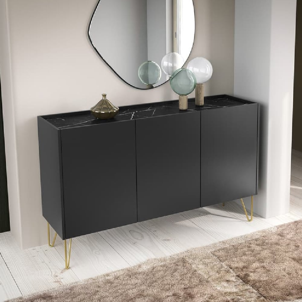 hamden wooden sideboard with 3 doors in black