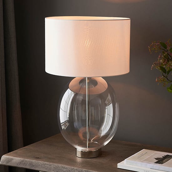 Read more about Hamel white shade touch table lamp with oval glass base