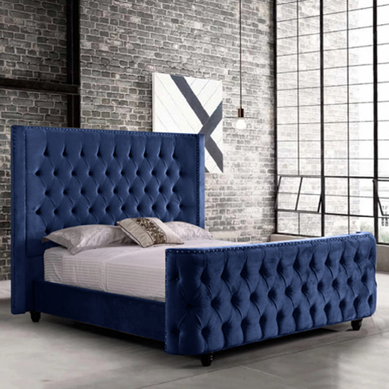 Product photograph of Hammond Plush Velvet Double Bed In Blue from Furniture in Fashion