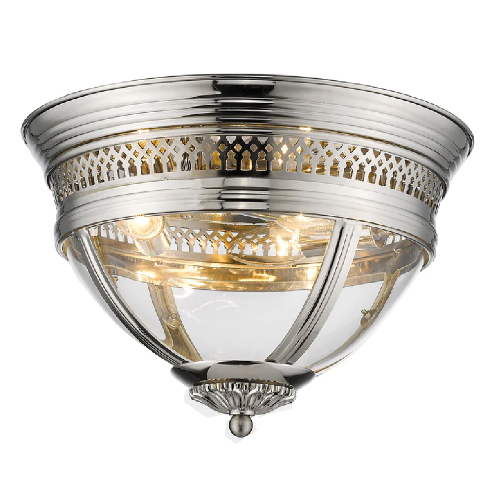 Product photograph of Hampstead Clear Glass Shade Ceiling Flush Light In Nickel from Furniture in Fashion