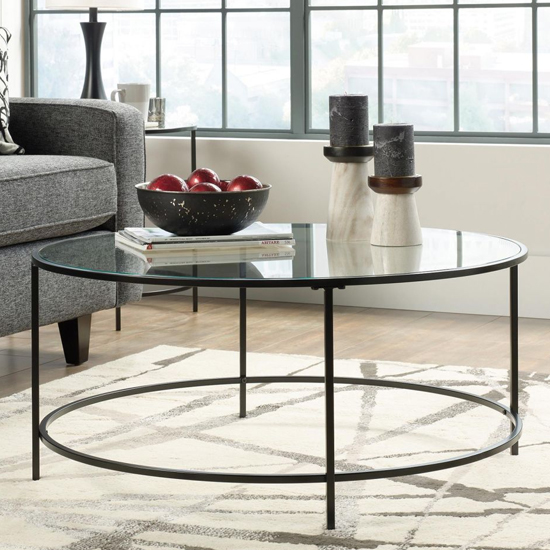 Hampstead Park Round Glass Coffee Table With Black Metal Frame ...