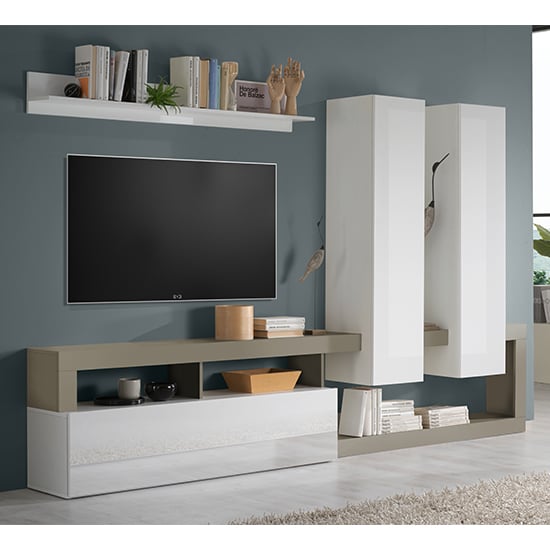 Read more about Hanmer high gloss living room furniture set in white and pewter