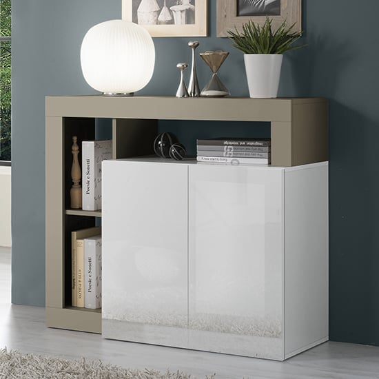 Photo of Hanmer high gloss sideboard with 2 doors in white and pewter