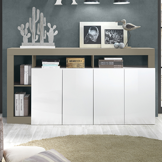 Product photograph of Hanmer High Gloss Sideboard With 4 Doors In White And Pewter from Furniture in Fashion