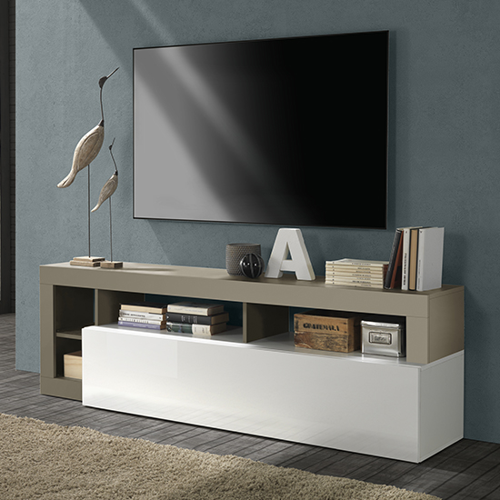Hanmer High Gloss TV Stand With 1 Door In White And Pewter