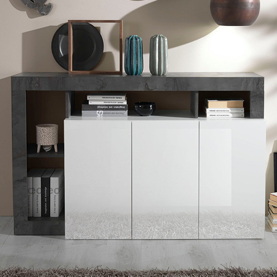 Product photograph of Hanmer High Gloss Sideboard With 3 Doors In White And Oxide from Furniture in Fashion