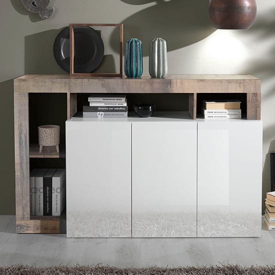 Product photograph of Hanmer High Gloss Sideboard With 3 Doors In White And Pero from Furniture in Fashion