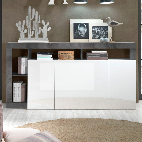 Read more about Hanmer high gloss sideboard with 4 doors in white and oxide