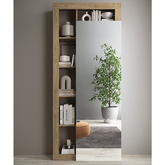 Read more about Hanmer mirrored wardrobe with 1 door and shelves in knotty oak