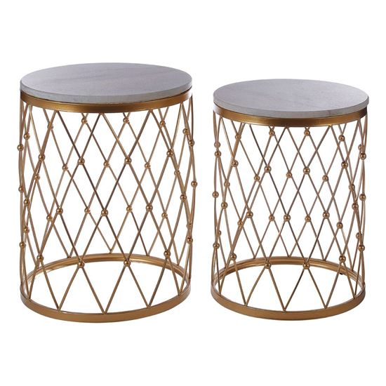 Photo of Hannah round marble top set of 2 side tables with gold frame