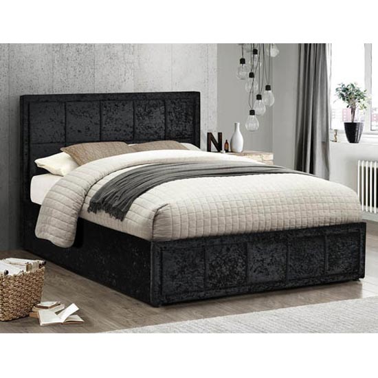 Product photograph of Hannover Ottoman Fabric Double Bed In Black Crushed Velvet from Furniture in Fashion