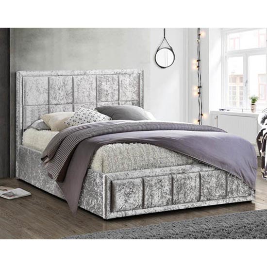 Read more about Hannover ottoman fabric king size bed in steel crushed velvet