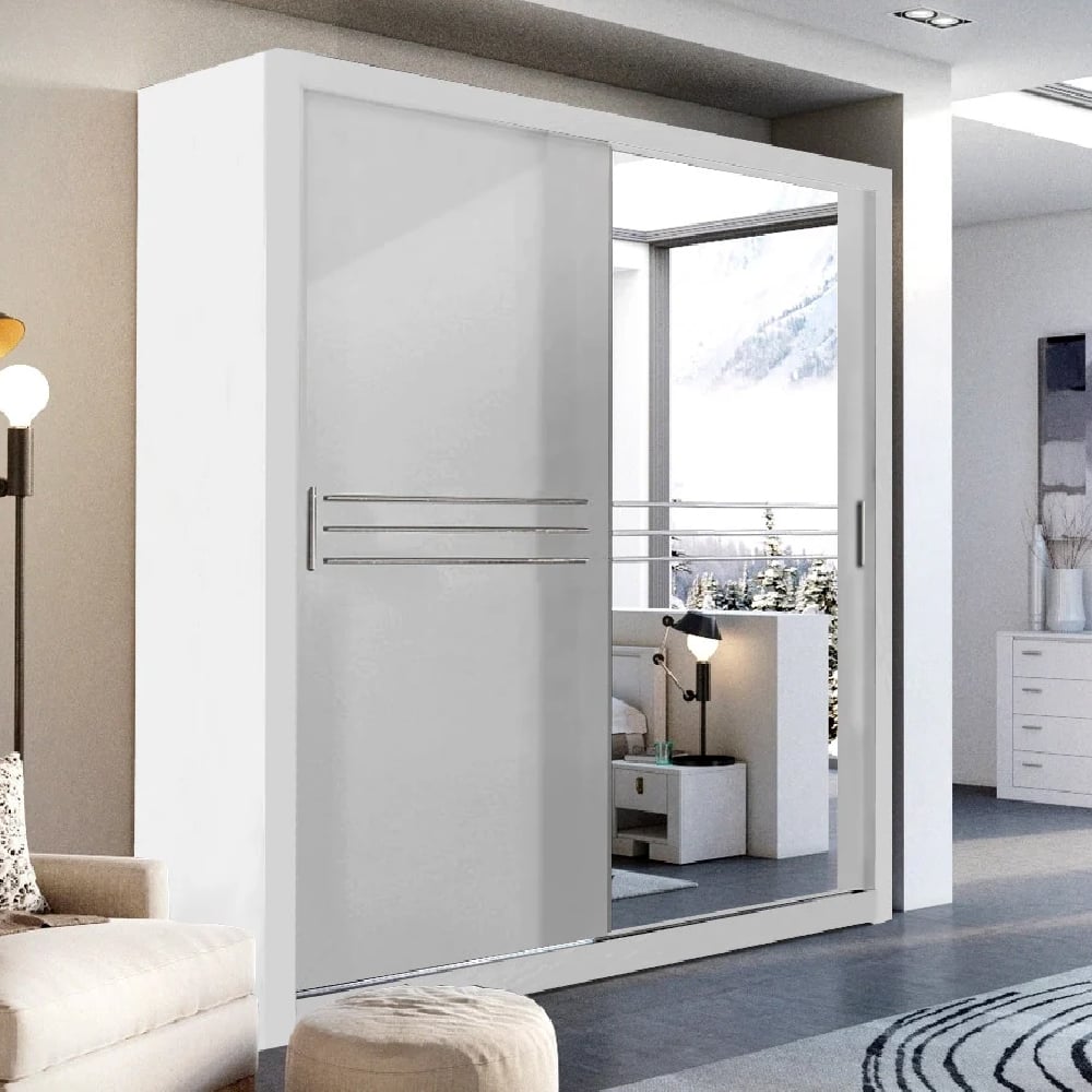 hanover wooden wardrobe with 2 sliding doors in matt white