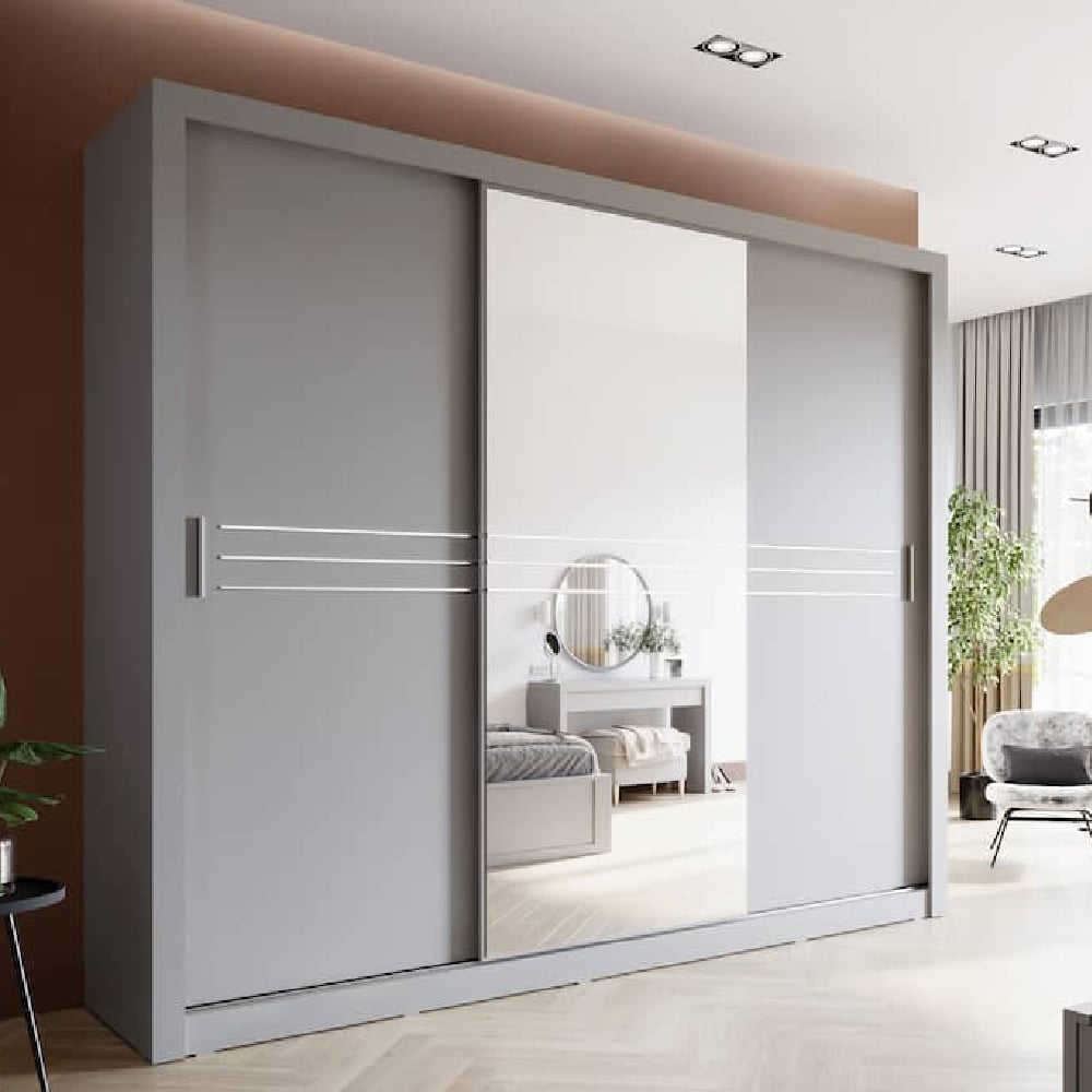 hanover wooden wardrobe with 3 sliding doors in matt grey