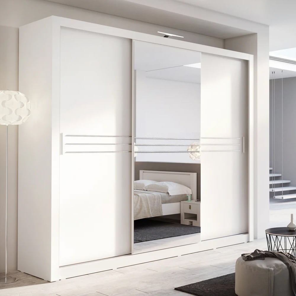 hanover wooden wardrobe with 3 sliding doors in matt white