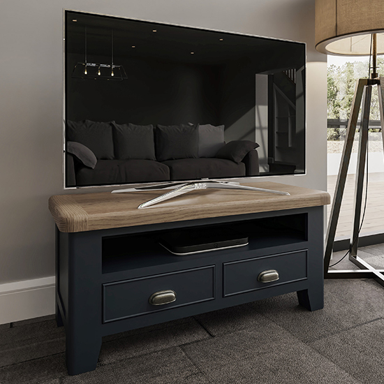 Read more about Hants wooden 2 drawers and shelf tv stand in blue