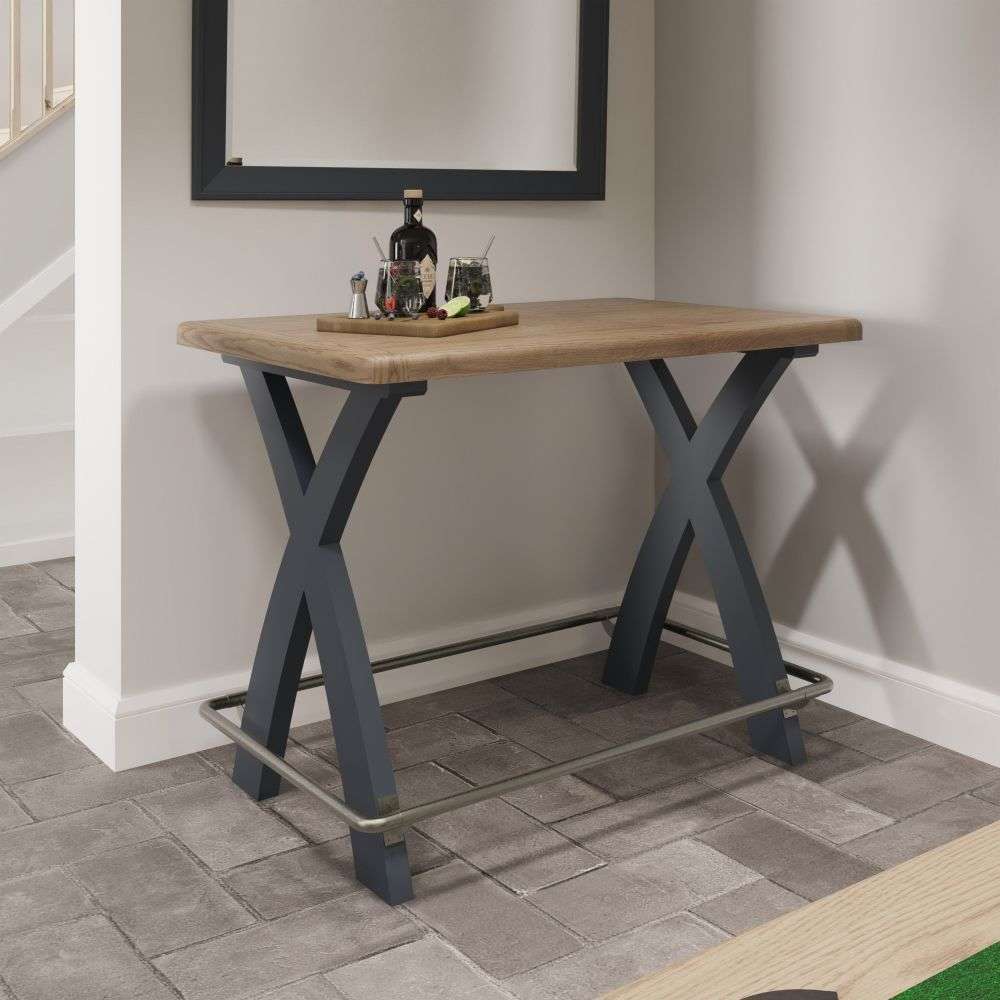 Product photograph of Hants Wooden Bar Table In Oak And Blue from Furniture in Fashion