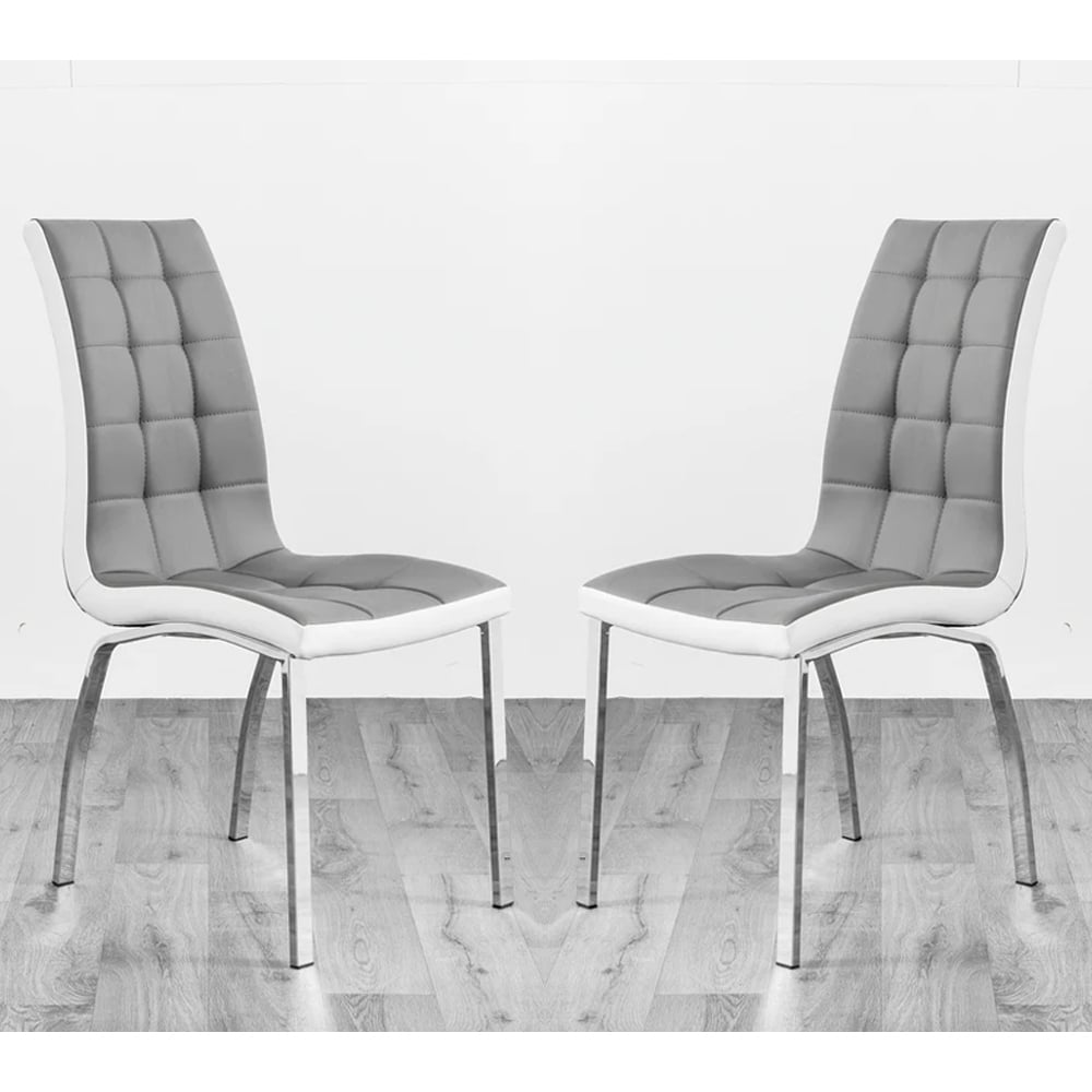 hamden grey and white faux leather dining chairs in pair