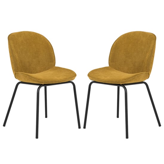Product photograph of Harju Mustard Velvet Dining Chairs With Metal Legs In Pair from Furniture in Fashion