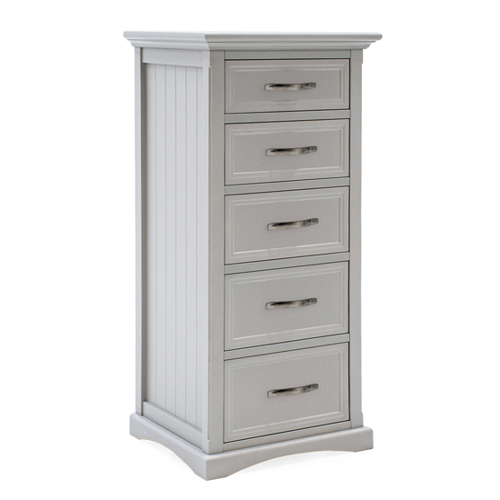 Harlow Tall Chest Of Drawers In Grey With 5 Drawers Sale