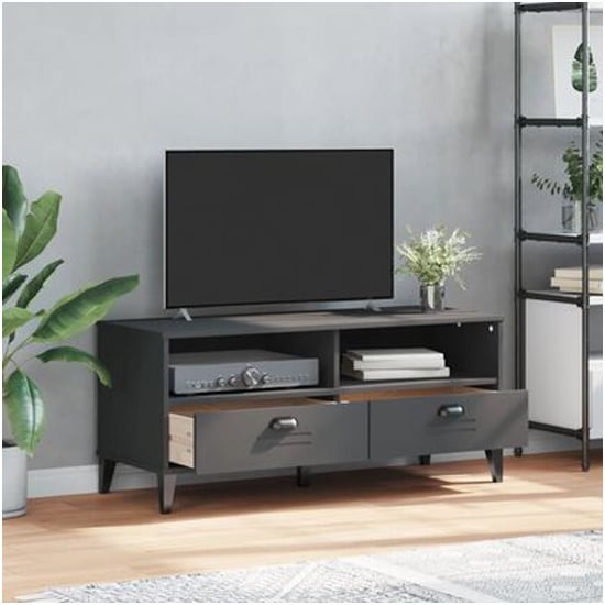 Product photograph of Harlow Wooden Tv Stand With 2 Drawers In Anthracite Grey from Furniture in Fashion