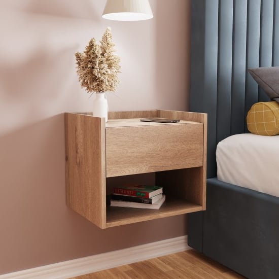 Read more about Hever wall mounted oak wooden bedside cabinets in pair