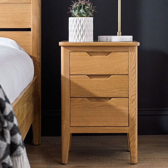 Read more about Harriet wooden bedside cabinet in robust solid oak with 3 drawer