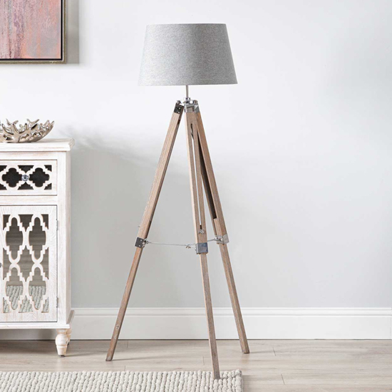 Product photograph of Harris Grey Linen Shade Floor Lamp With Grey Tripod from Furniture in Fashion