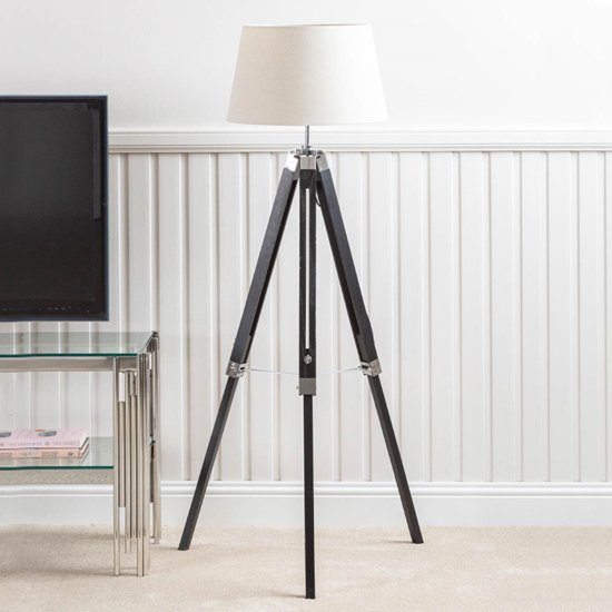 Product photograph of Harris Natural Linen Shade Floor Lamp With Black Tripod from Furniture in Fashion
