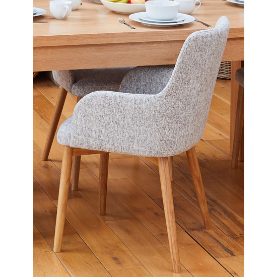 Harrow Light Grey Fabric Dining Chairs In Pair With Oak Legs