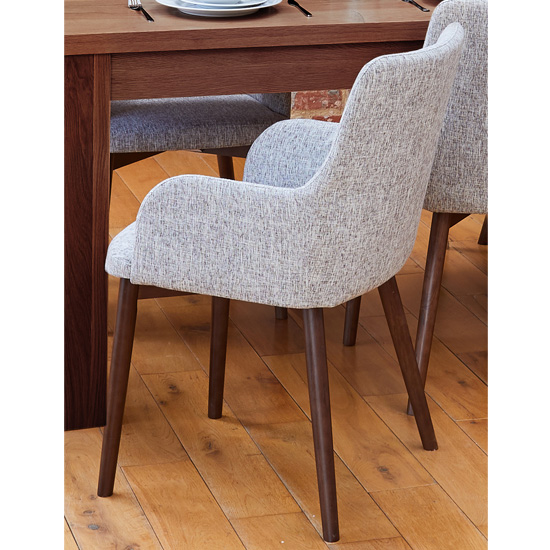 Harrow Light Grey Fabric Dining Chairs In Pair With Walnut Legs