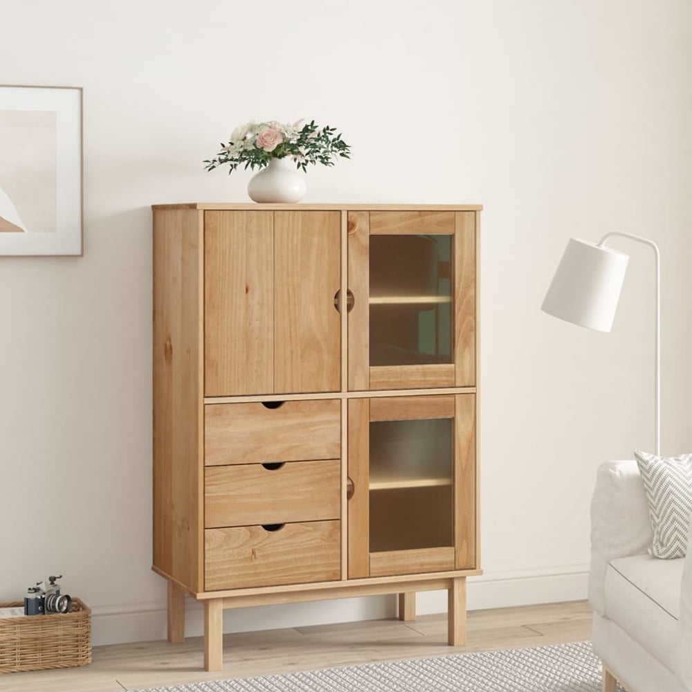 harrow wooden highboard with 3 doors 3 drawers in brown