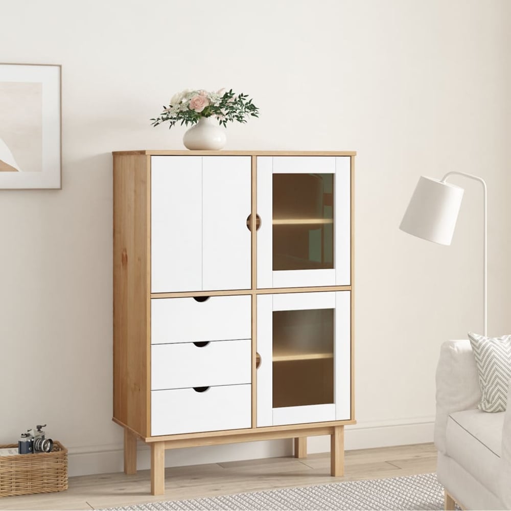 harrow wooden highboard with 3 doors 3 drawers in white brown