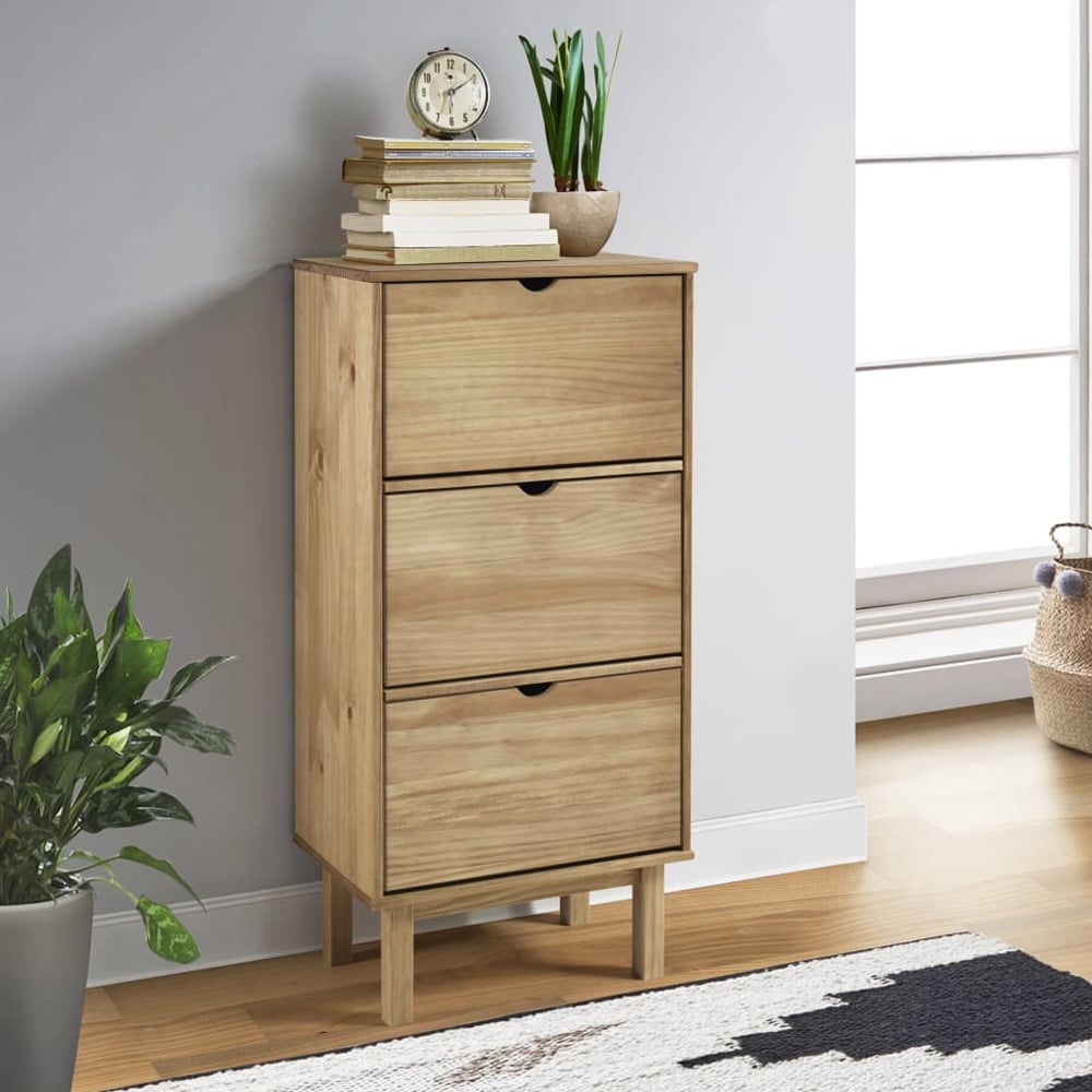 Product photograph of Harrow Wooden Shoe Storage Cabinet With 3 Drawers In Brown from Furniture in Fashion