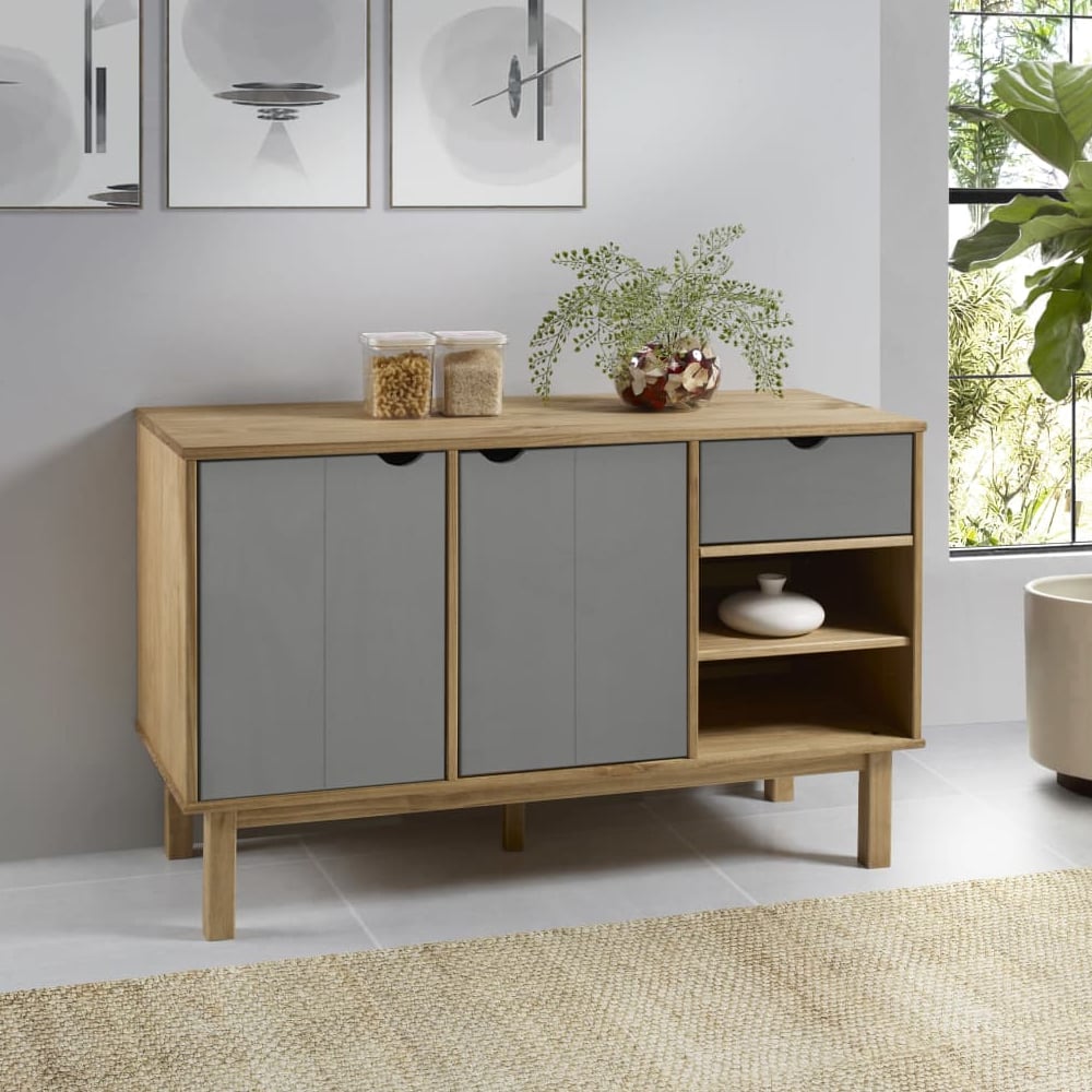 Product photograph of Harrow Wooden Sideboard With 2 Doors 1 Drawer In Grey Brown from Furniture in Fashion