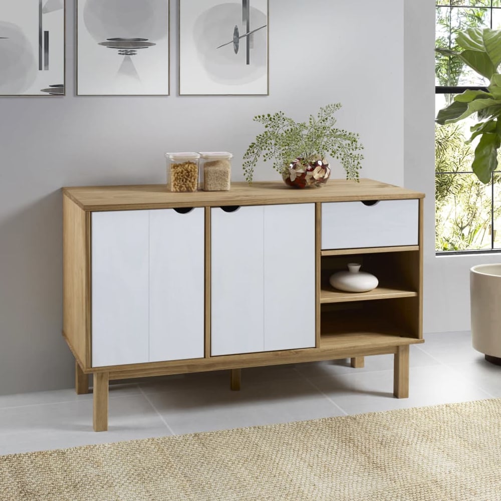 Product photograph of Harrow Wooden Sideboard With 2 Doors 1 Drawer In White Brown from Furniture in Fashion