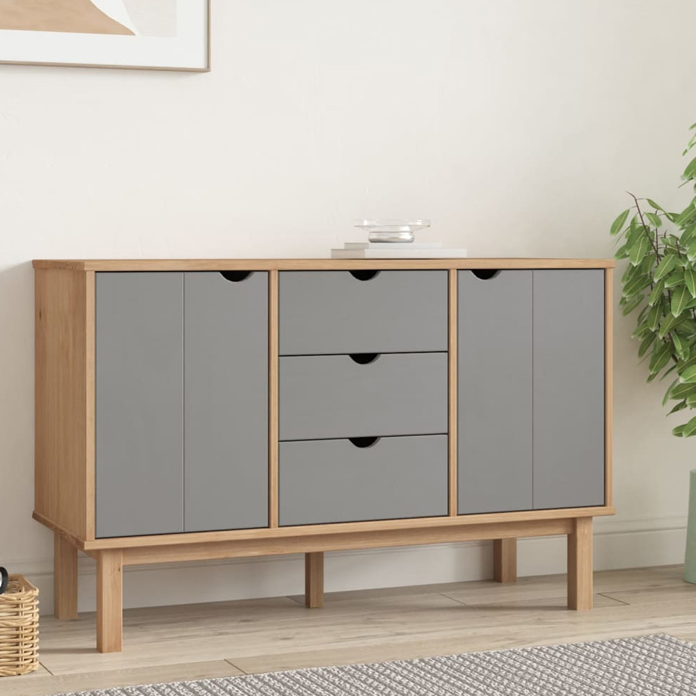 Product photograph of Harrow Wooden Sideboard With 2 Doors 3 Drawers In Grey Brown from Furniture in Fashion