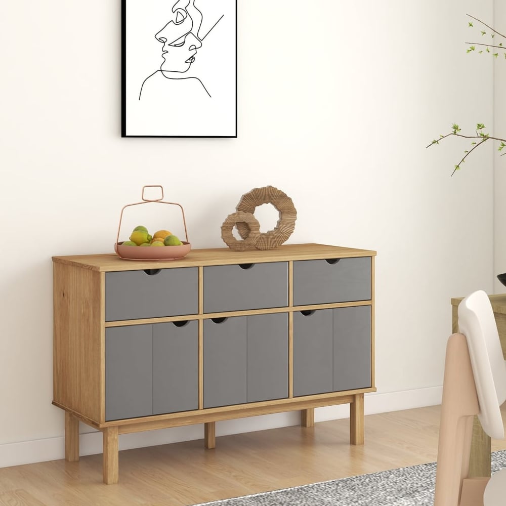 harrow wooden sideboard with 3 doors 3 drawers in grey brown