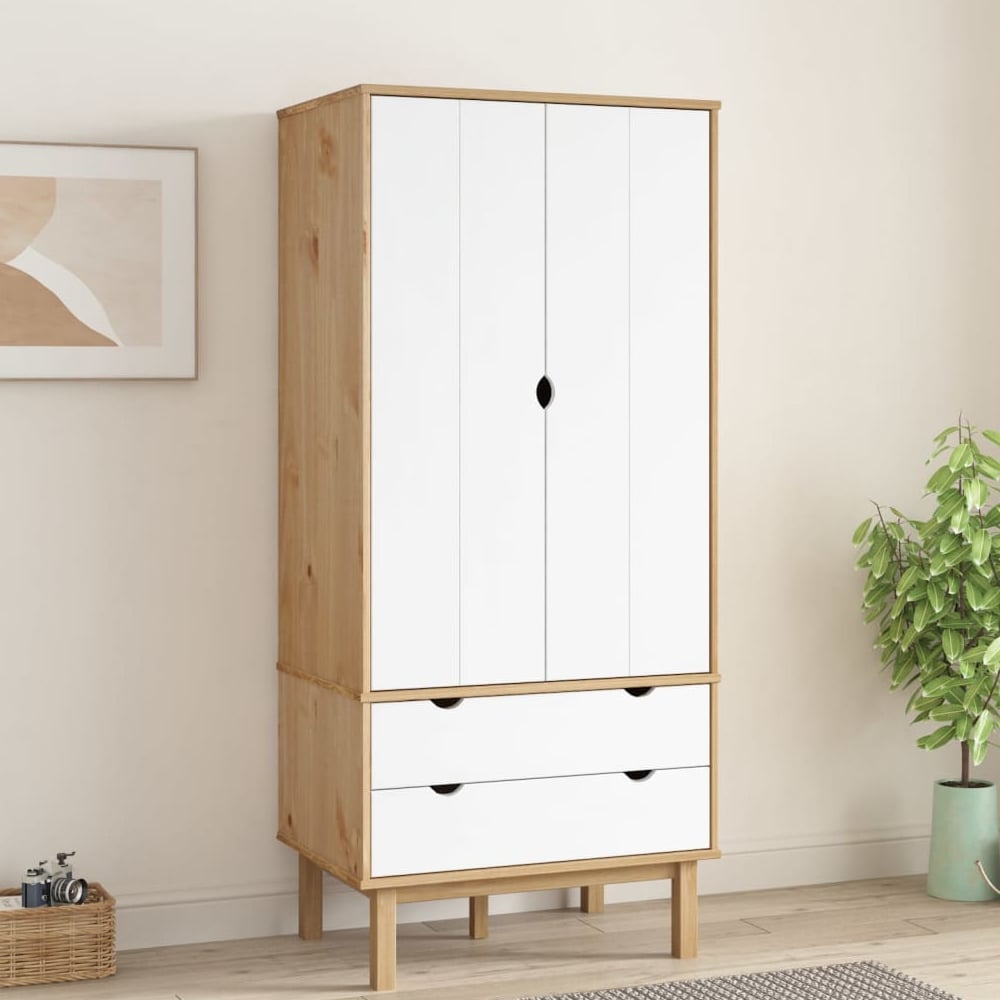 Product photograph of Harrow Wooden Wardrobe With 2 Doors 2 Drawers In White Brown from Furniture in Fashion