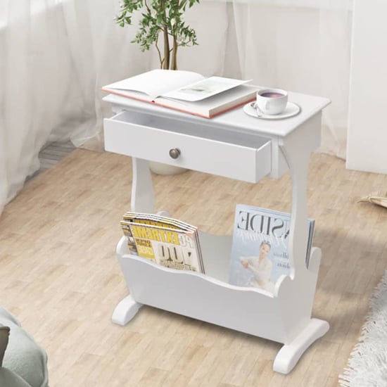 Product photograph of Hart Wooden Magazine Rack With 1 Drawer In White from Furniture in Fashion
