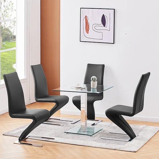Read more about Hartley clear glass dining table with 4 demi z black chairs