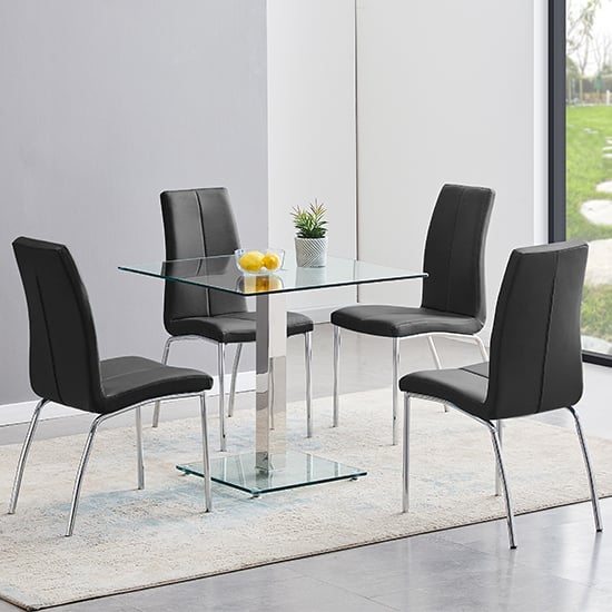 Read more about Hartley clear glass dining table with 4 opal black chairs