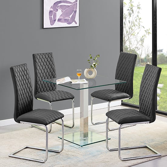 Read more about Hartley clear glass dining table with 4 ronn black chairs