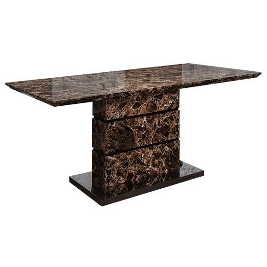 Product photograph of Harva High Gloss Dining Table In Brown Marble Effect from Furniture in Fashion