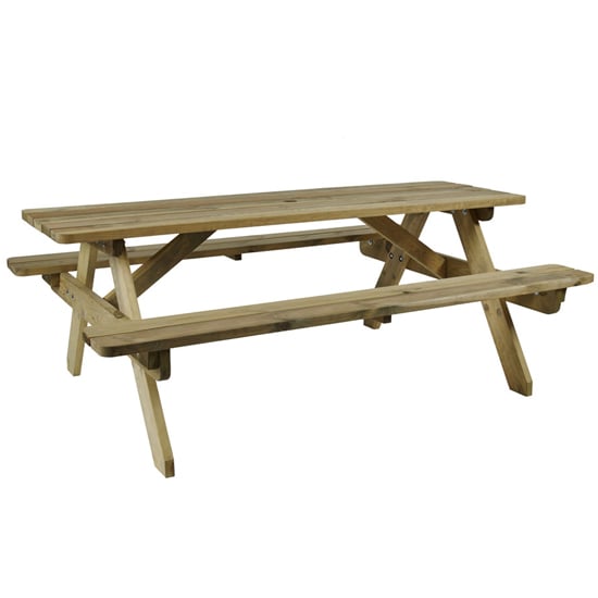 Product photograph of Haswell Outdoor Wooden 6 Seater Picnic Dining Set In Natural from Furniture in Fashion