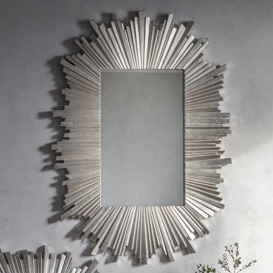 Product photograph of Hatfield Rectangular Starburst Design Wall Mirror In Silver from Furniture in Fashion