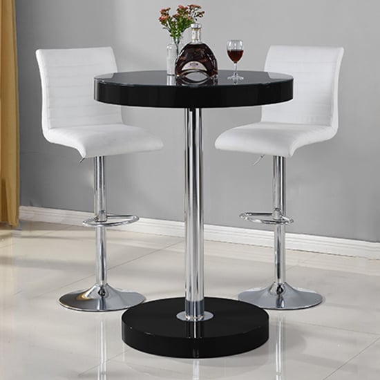 Photo of Havana bar table in black with 2 ripple white bar stools