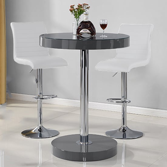 Photo of Havana bar table in grey with 2 ripple white bar stools